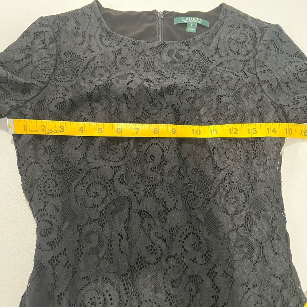 Ralph Lauren Womens Fluted Lace Gown Dress Long Sleeve Striped Hem Evening 2 - Picture 12 of 15